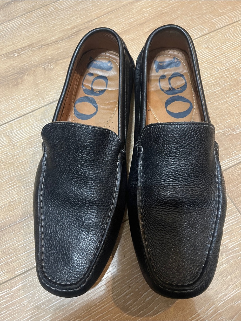 1901 Black Pebbled Leather Slip On Moccasin Loafers